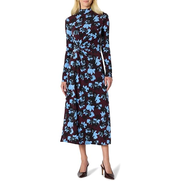 Floral Velour Jacquard High Neck Dress YONGHS Womens Velvet
